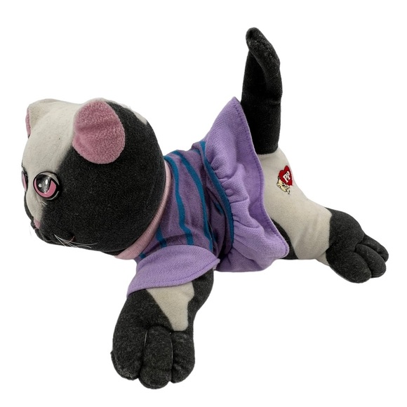 Vintage Pound Puppy Cat 1985 80s Stuffed Animal Plush Purple Dress Tonka